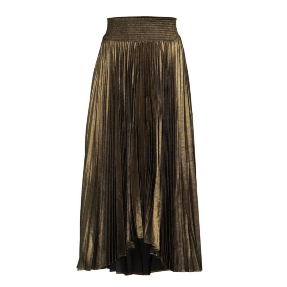 Elie Tahari Gold Metallic Pleated Midi Skirt NWT